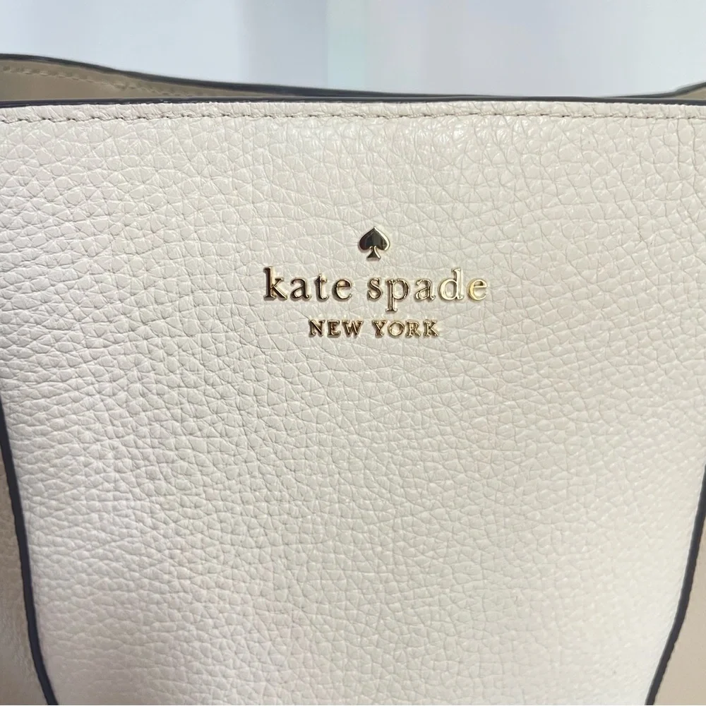 Kate Spade New York Lena Tan White Leather Colorblock Bucket Bag - Picture 5 of 13